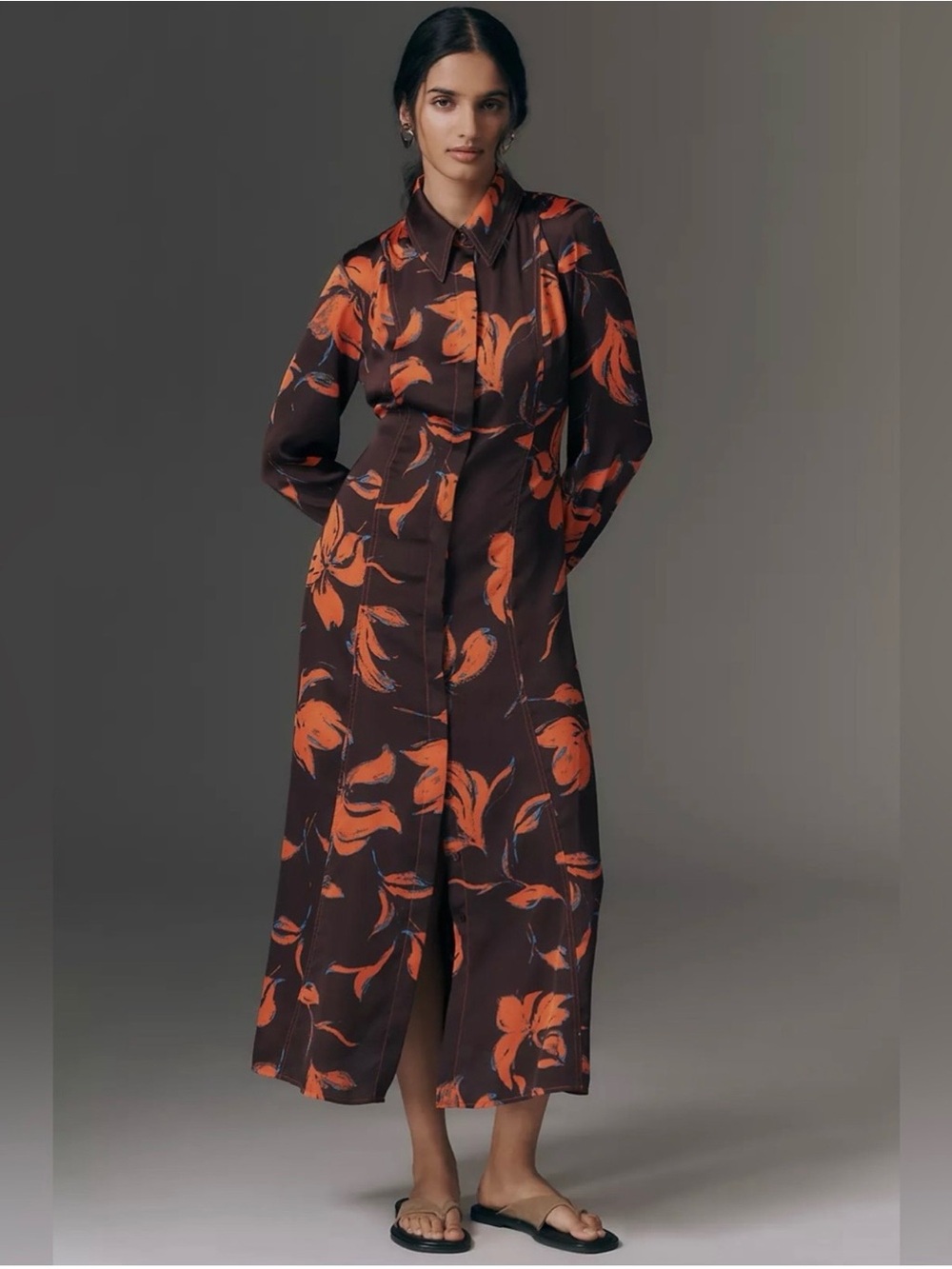 NWT Anthropologie Exquise Long-Sleeve Satin Shirt Dress